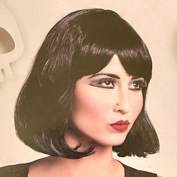 Black Bob Flapper Wig Roaring 20s Gatsby Halloween Costume Goth Bangs NEW